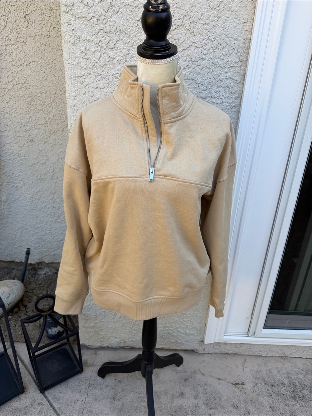 Country Road Austrailian Good Earth Tan Zip Collar Sweatshirt Women's Size L